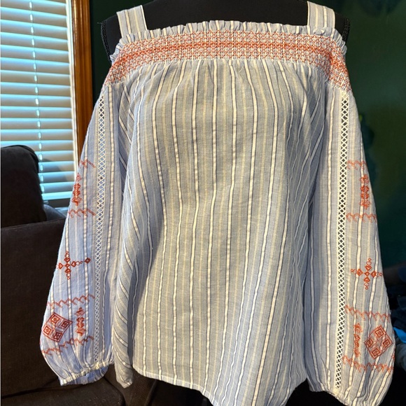Rafaella Blue and Orange Embroidered Blouse - Picture 1 of 4